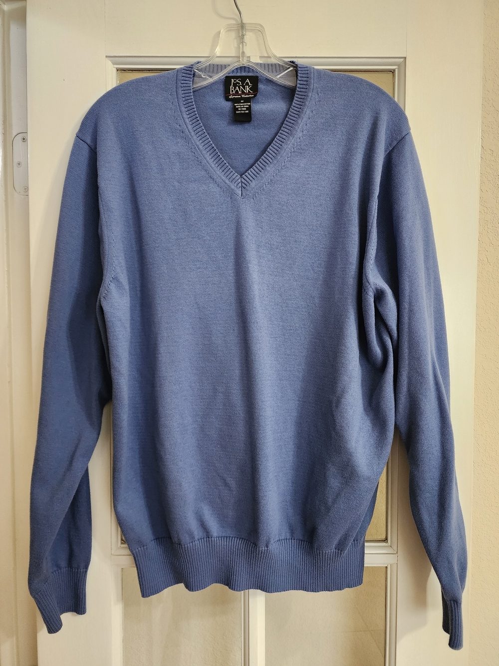 Jos A Bank Signature Collection Pima Cotton V Neck Sweater Blue M